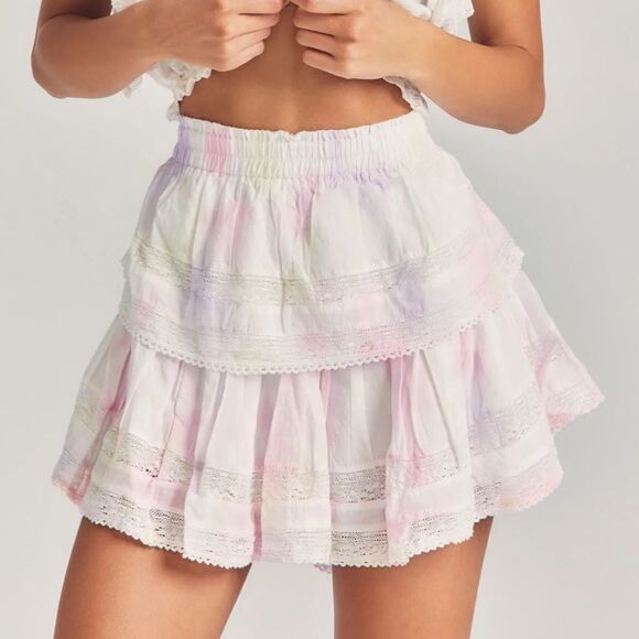 LoveShackFancy Dresses & Skirts - Loveshackfancy Ruffle Mini Skirt Multicolor Tie Dye XL NEW MSRP $225